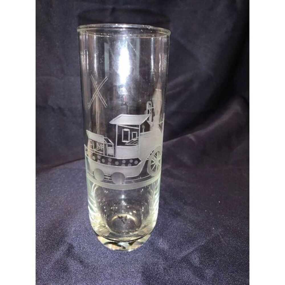Etched Classic Car Tall Tumbler Glasses Drinking Highball Cocktail 7"